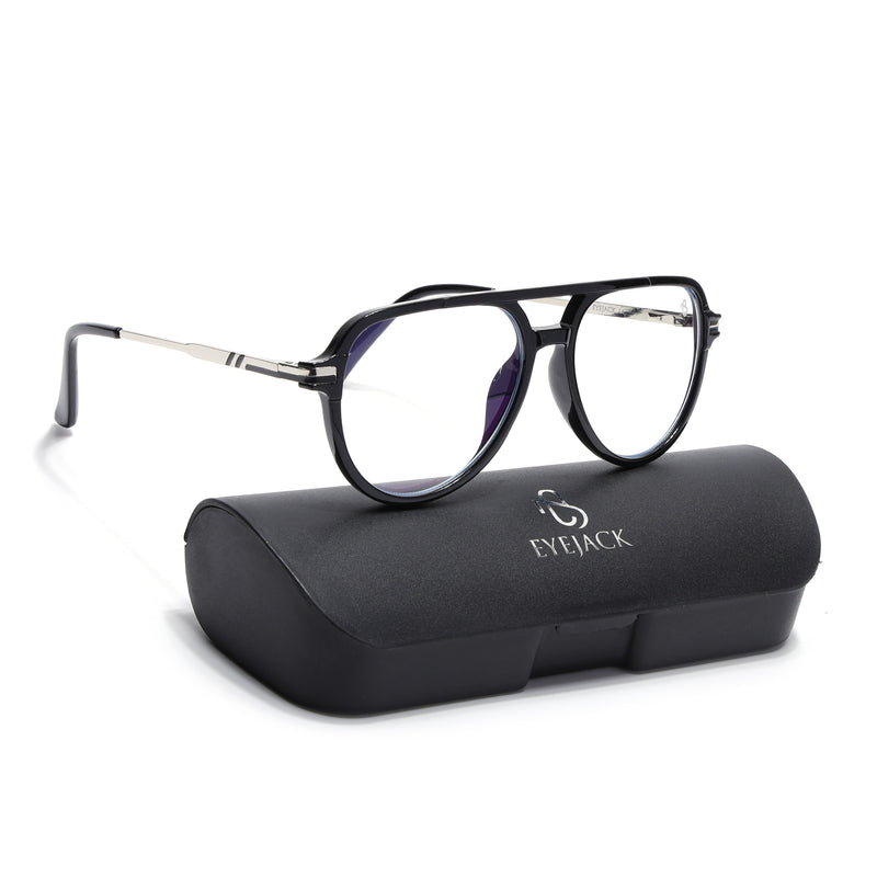 EyeJack Titex Shine Black & Silver Wayfarer Eyeglasses for Men & Women (18903CL349-C2)