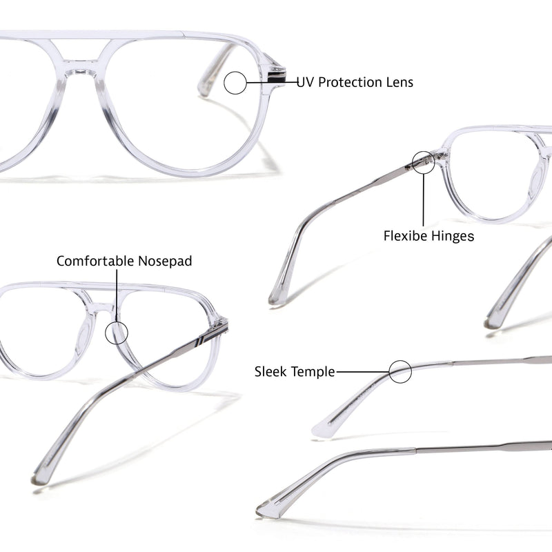 EyeJack Titex Transparent & Silver Wayfarer Eyeglasses for Men & Women (18903CL354-C7)