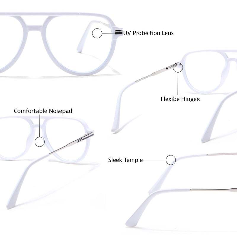 EyeJack Titex White & Silver Wayfarer Eyeglasses for Men & Women (18903CL355-C8)