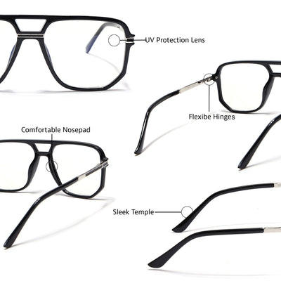 EyeJack Titex Shine Black & Silver Wayfarer Eyeglasses for Men & Women (18904CL271-C2)