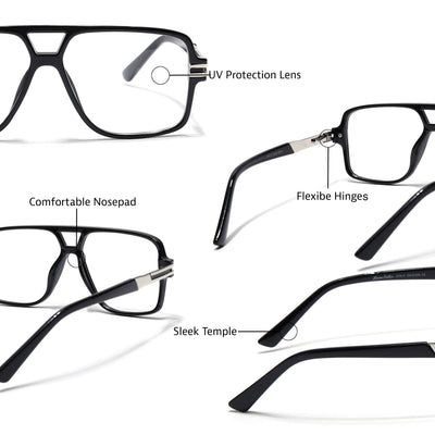 EyeJack Titex Shine Black & Silver Wayfarer Eyeglasses for Men & Women (18905CL282-C2)