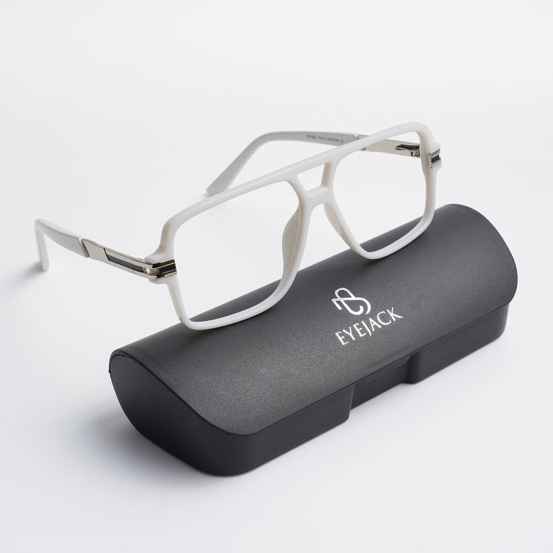 EyeJack Titex Matt Black & Silver Wayfarer Eyeglasses for Men & Women (18905CL281-C1)