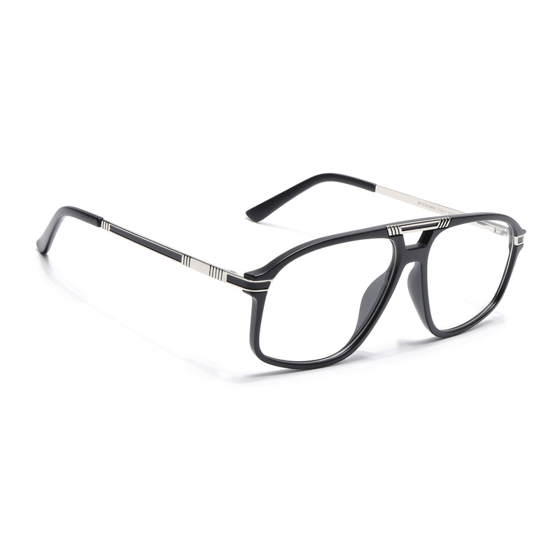 EyeJack Titex Matt Black & Silver Aviator Eyeglasses for Men & Women (18906CL292-C1)