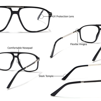 EyeJack Titex Shine Black & Silver Aviator Eyeglasses for Men & Women (18906CL293-C2)