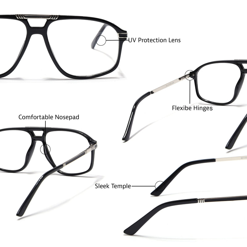 EyeJack Titex Shine Black & Silver Aviator Eyeglasses for Men & Women (18906CL293-C2)