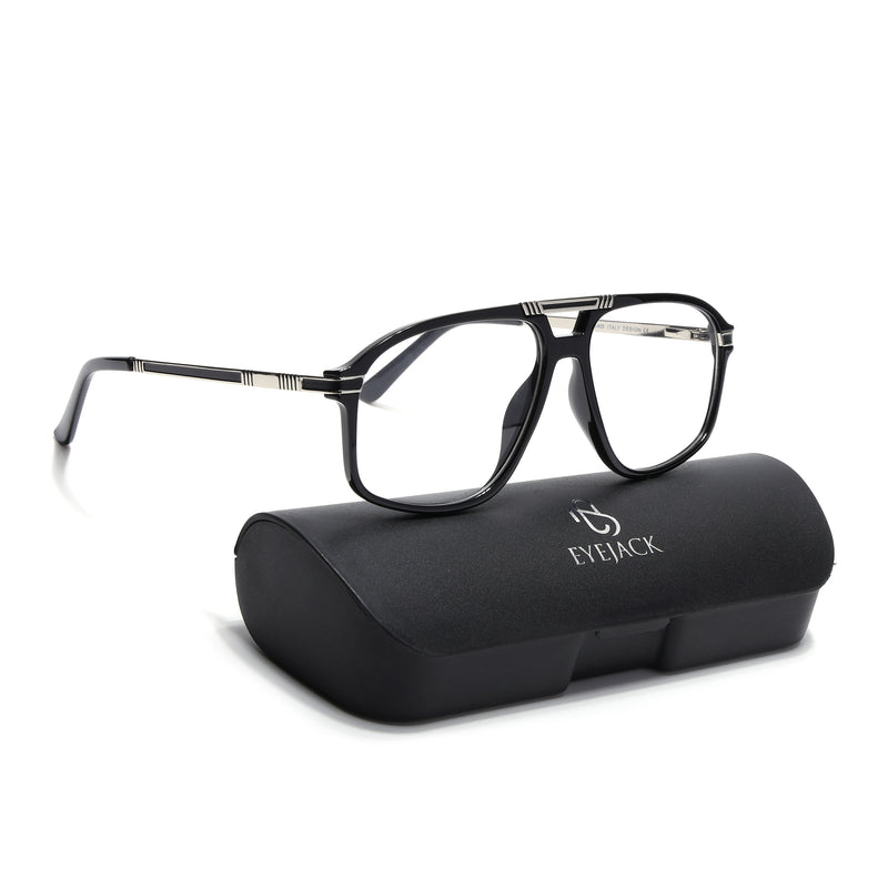 EyeJack Titex Shine Black & Silver Aviator Eyeglasses for Men & Women (18906CL293-C2)