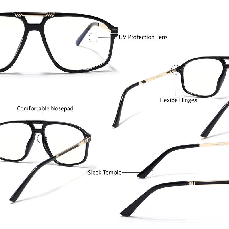 EyeJack Titex Shine Black & Golden Aviator Eyeglasses for Men & Women (18906CL294-C3)