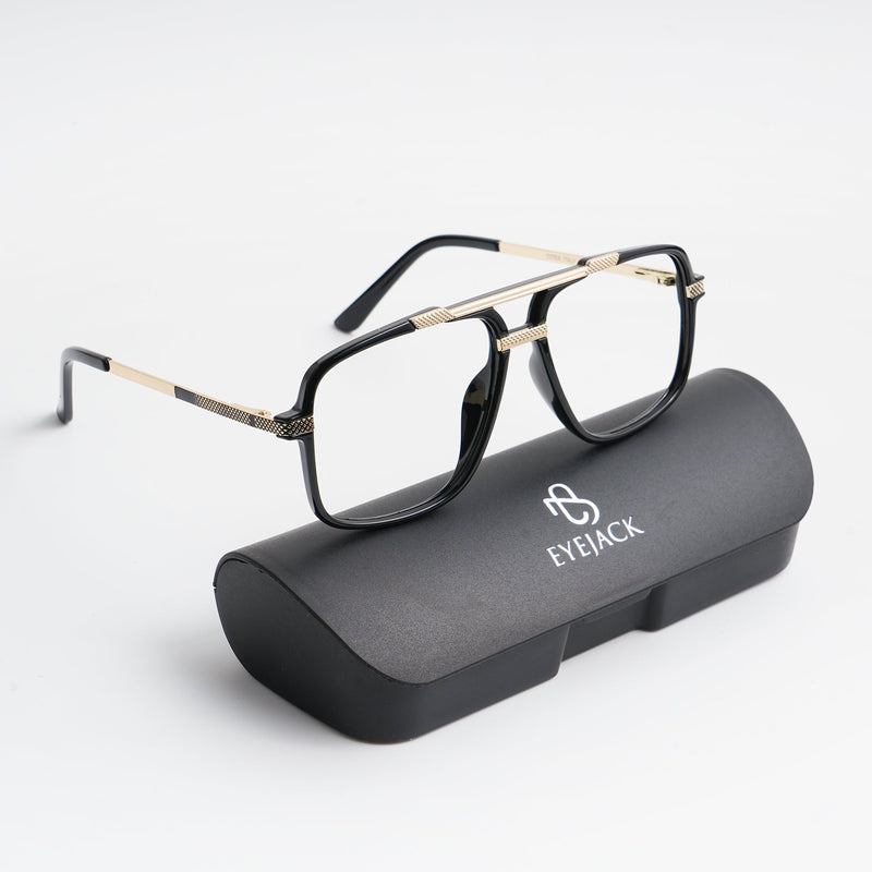 EyeJack Titex Shine Black & Golden Wayfarer Eyeglasses for Men & Women (18907CL305-C3)