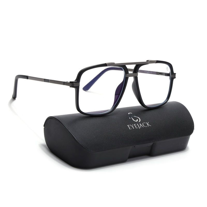 EyeJack Titex Matt Black & Grey Wayfarer Eyeglasses for Men & Women (18907CL306-C4)