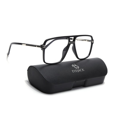 EyeJack Titex Matt Black & Silver Wayfarer Eyeglasses for Men & Women (18908CL314-C1)