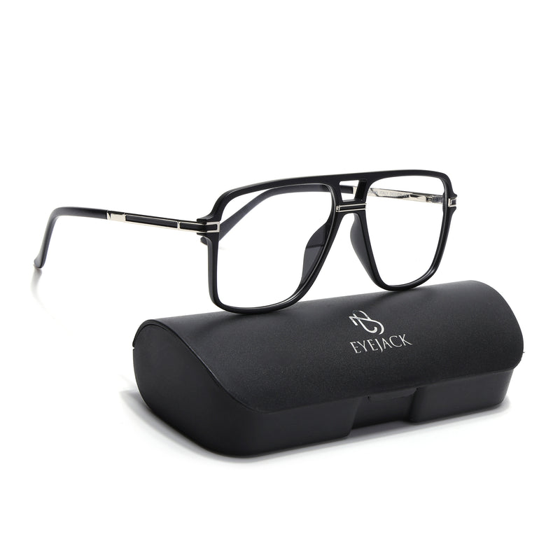 EyeJack Titex Matt Black & Silver Wayfarer Eyeglasses for Men & Women (18908CL314-C1)