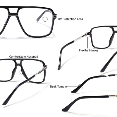 EyeJack Titex Shine Black & Silver Wayfarer Eyeglasses for Men & Women (18908CL315-C2)