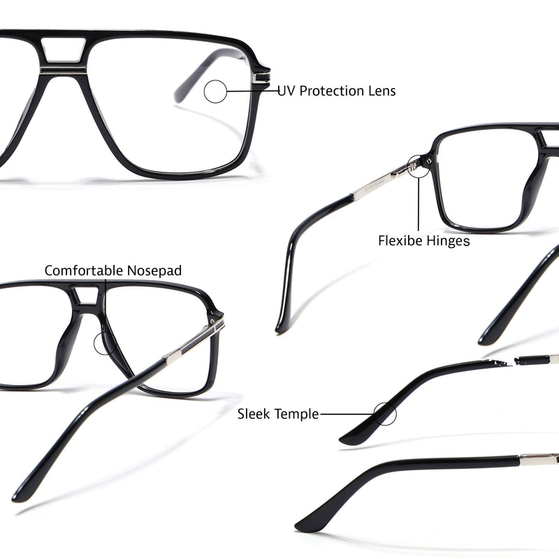 EyeJack Titex Shine Black & Silver Wayfarer Eyeglasses for Men & Women (18908CL315-C2)