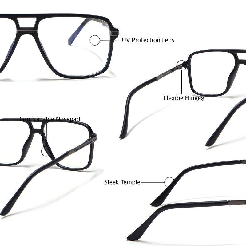 EyeJack Titex Matt Black & Grey Wayfarer Eyeglasses for Men & Women (18908CL317-C4)