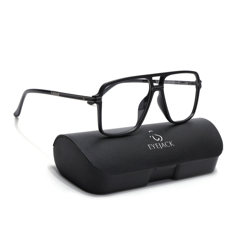 EyeJack Titex Matt Black & Grey Wayfarer Eyeglasses for Men & Women (18908CL317-C4)