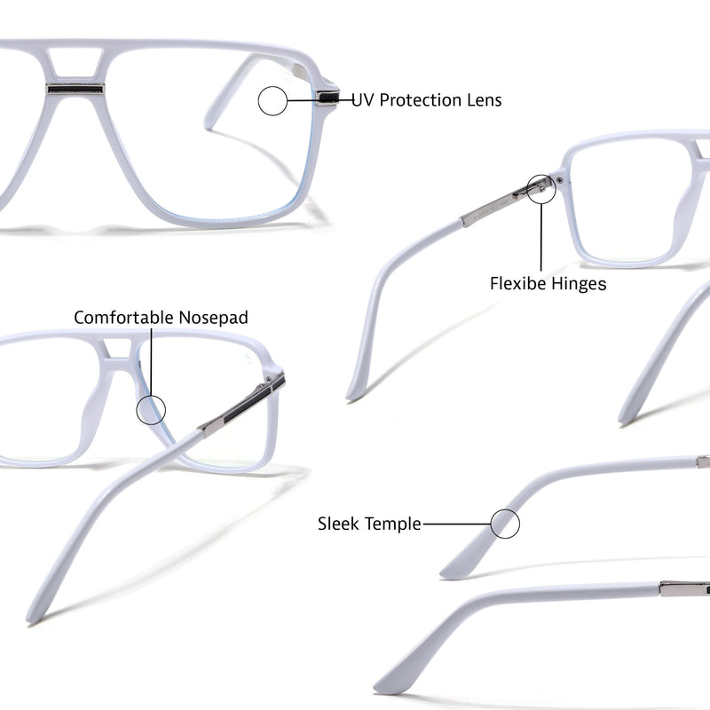 EyeJack Titex White Wayfarer Eyeglasses for Men & Women (18908CL321-C8)