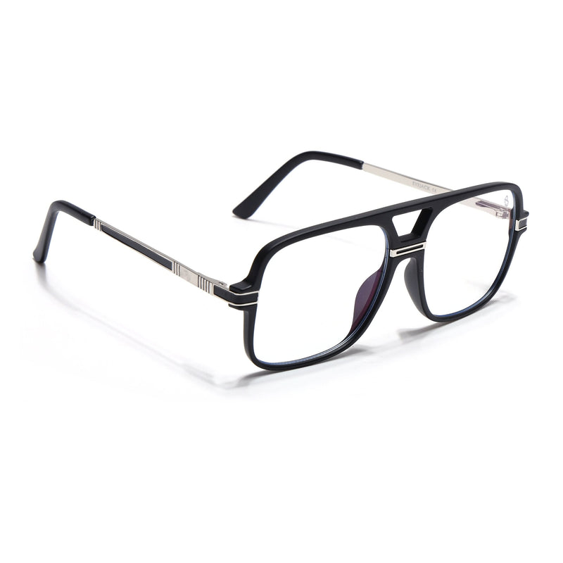 EyeJack Titex Matt Black & Silver Wayfarer Eyeglasses for Men & Women (18909CL325-C1)