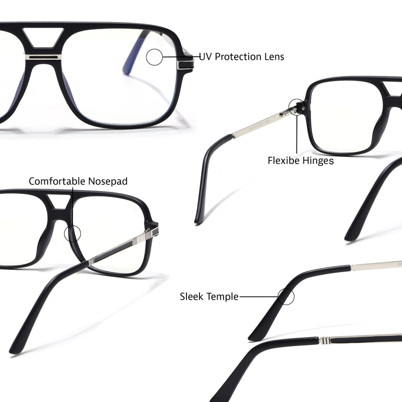 EyeJack Titex Matt Black & Silver Wayfarer Eyeglasses for Men & Women (18909CL325-C1)