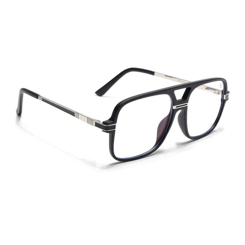 EyeJack Titex Matt Black & Silver Wayfarer Eyeglasses for Men & Women (18909CL325-C1)