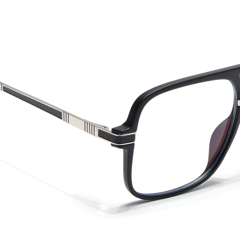 EyeJack Titex Matt Black & Silver Wayfarer Eyeglasses for Men & Women (18909CL325-C1)