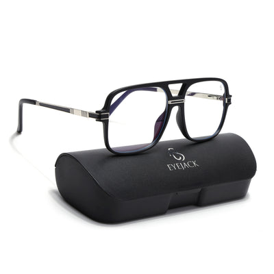 EyeJack Titex Matt Black & Silver Wayfarer Eyeglasses for Men & Women (18909CL325-C1)