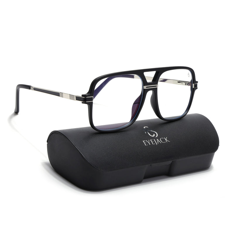 EyeJack Titex Matt Black & Silver Wayfarer Eyeglasses for Men & Women (18909CL325-C1)