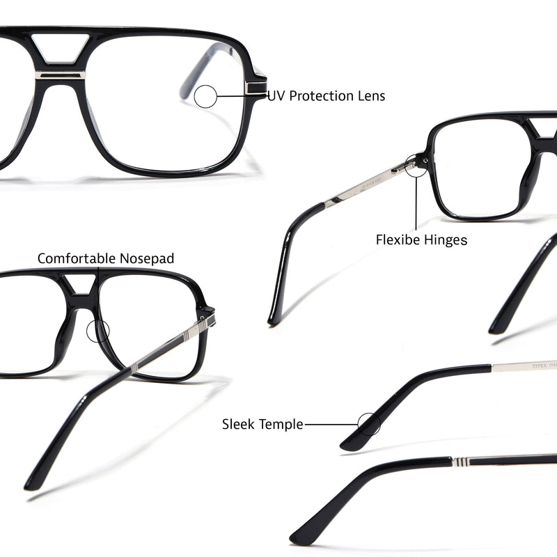 EyeJack Titex Shine Black & Silver Wayfarer Eyeglasses for Men & Women (18909CL326-C2)