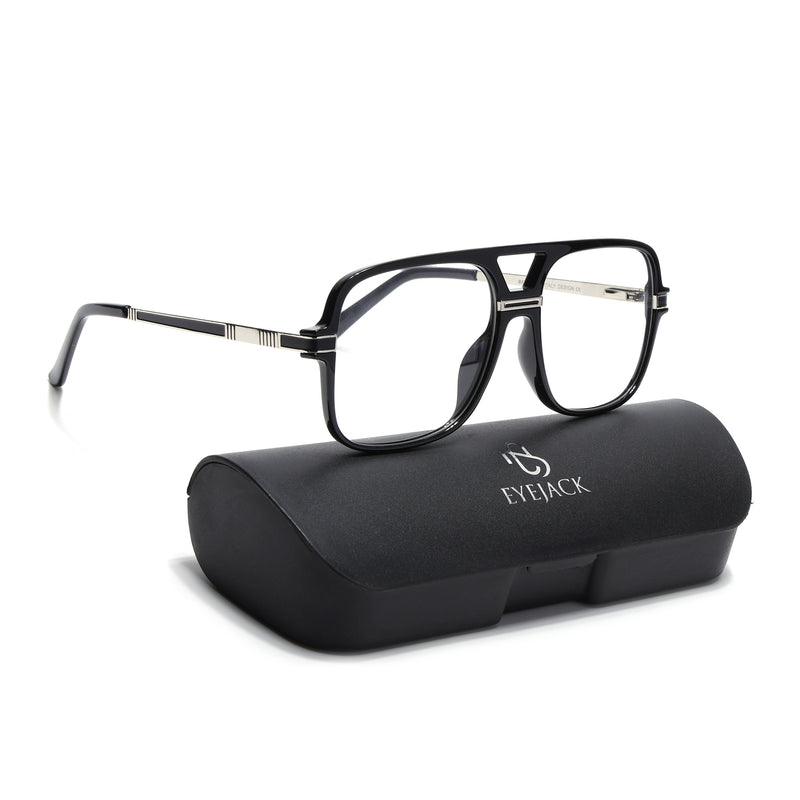 EyeJack Titex Shine Black & Silver Wayfarer Eyeglasses for Men & Women (18909CL326-C2)