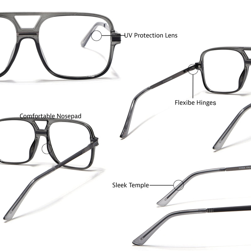 EyeJack Titex Shine Grey Wayfarer Eyeglasses for Men & Women (18909CL329-C5)