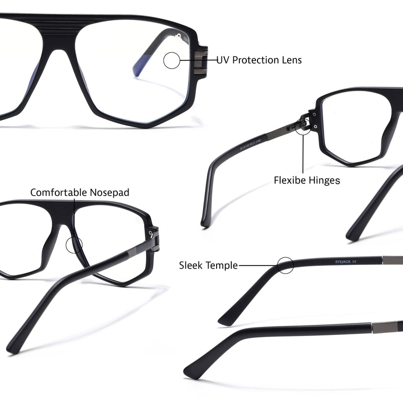 EyeJack Titex Matt Black & Grey Wayfarer Eyeglasses for Men & Women (18910CL339-C4)