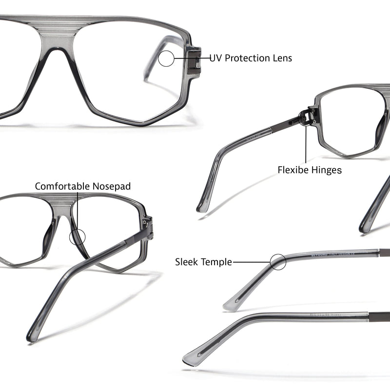 EyeJack Titex Shine Grey Wayfarer Eyeglasses for Men & Women (18910CL340-C5)