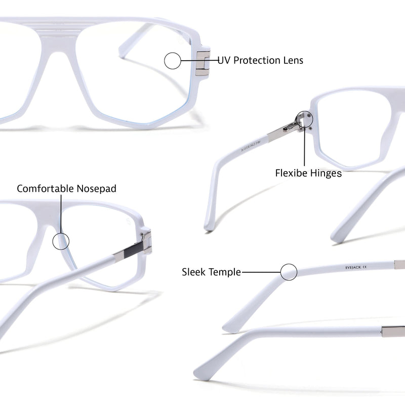 EyeJack Titex White Wayfarer Eyeglasses for Men & Women (18910CL343-C8)