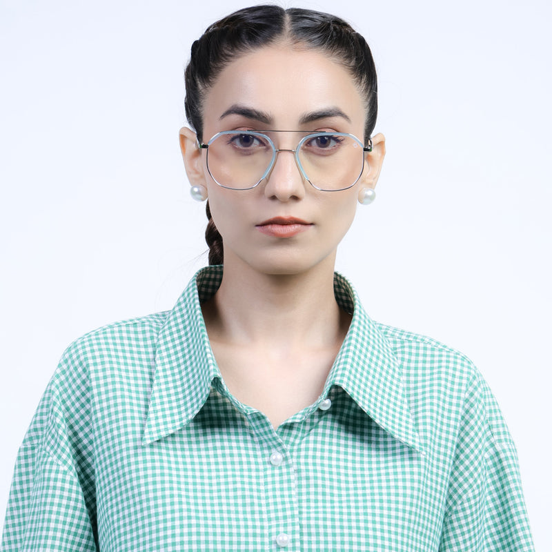 Eyejack Aura Sea Green & Silver Wayfarer Eyeglasses for Men & Women (19001FCL1950-C5)