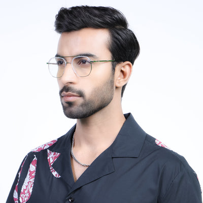 Eyejack Aura Silver & Transparent Wayfarer Eyeglasses for Men & Women (19001FCL1951-C6)