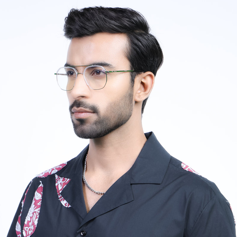 Eyejack Aura Silver & Transparent Wayfarer Eyeglasses for Men & Women (19001FCL1951-C6)