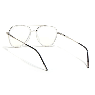 Eyejack Aura Silver & Transparent Wayfarer Eyeglasses for Men & Women (19002FCL1957-C6)