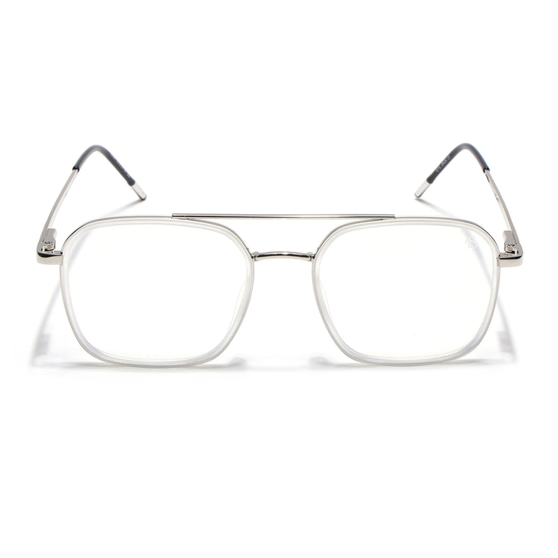 Eyejack Aura Silver & Transparent Wayfarer Eyeglasses for Men & Women (19004FCL1969-C6)