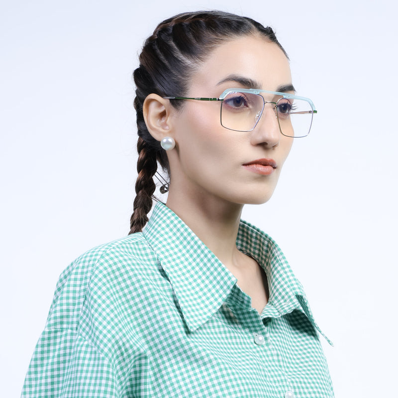 Eyejack Aura Sea Green & Silver Wayfarer Eyeglasses for Men & Women (19005FCL1974-C5)