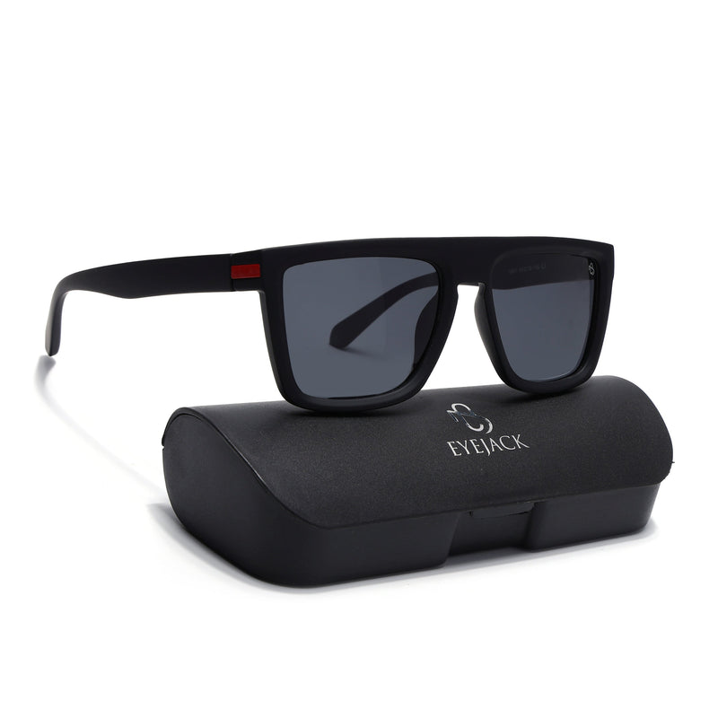 Eyejack Crossline Black & Red Square Polarized Sunglasses for Men & Women (1901PCL2051)