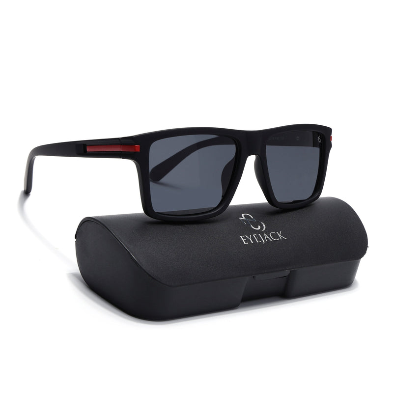 Eyejack Crossline Black & Red Square Polarized Sunglasses for Men & Women (1903PCL2061)
