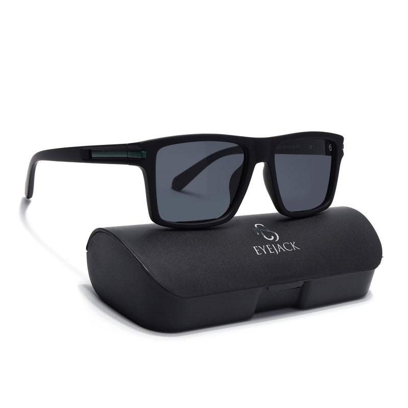 Eyejack Crossline Black & Green Square Polarized Sunglasses for Men & Women (1903PCL2065)