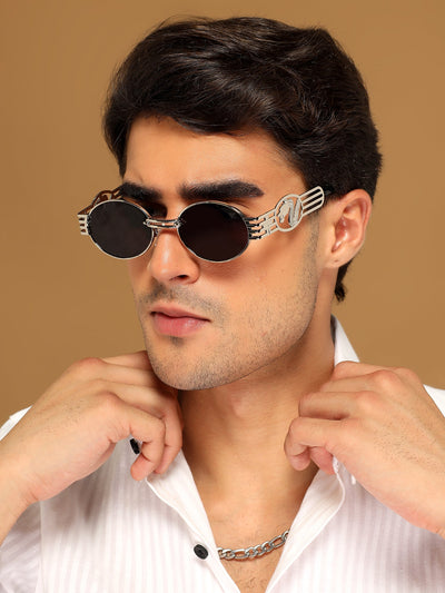 Viper | Oval Sunglasses (Black Lens | Silver Frame  - MG5189)
