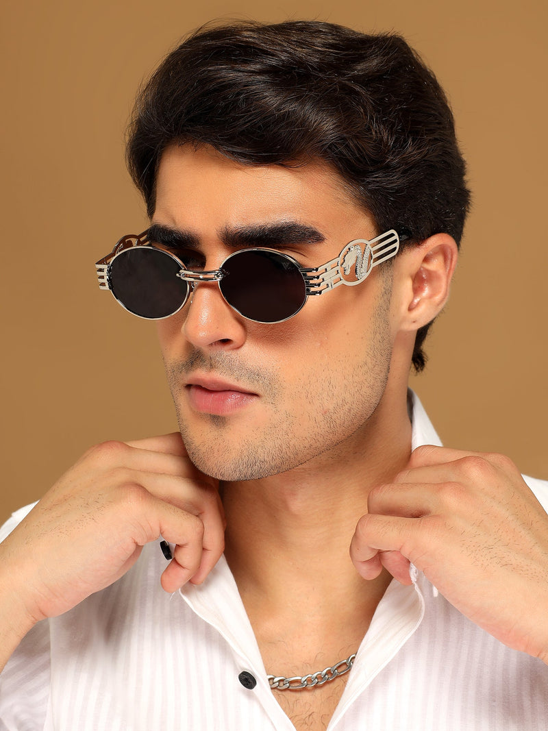 Viper | Oval Sunglasses (Black Lens | Silver Frame  - MG5189)