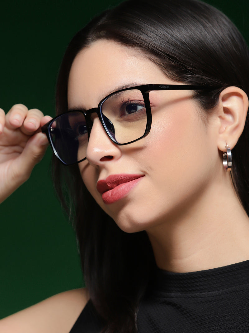 Voyage Air Black Square Eyeglasses for Men & Women (88013MG4558-C1)
