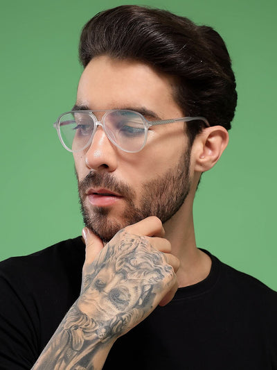 Eyejack Swift Matt Transparent & Grey Aviator Eyeglasses for Men & Women (MB23003CL145-C2)