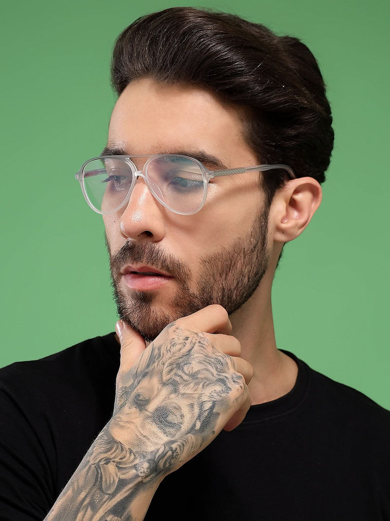 Eyejack Swift Matt Transparent & Grey Aviator Eyeglasses for Men & Women (MB23003CL145-C2)