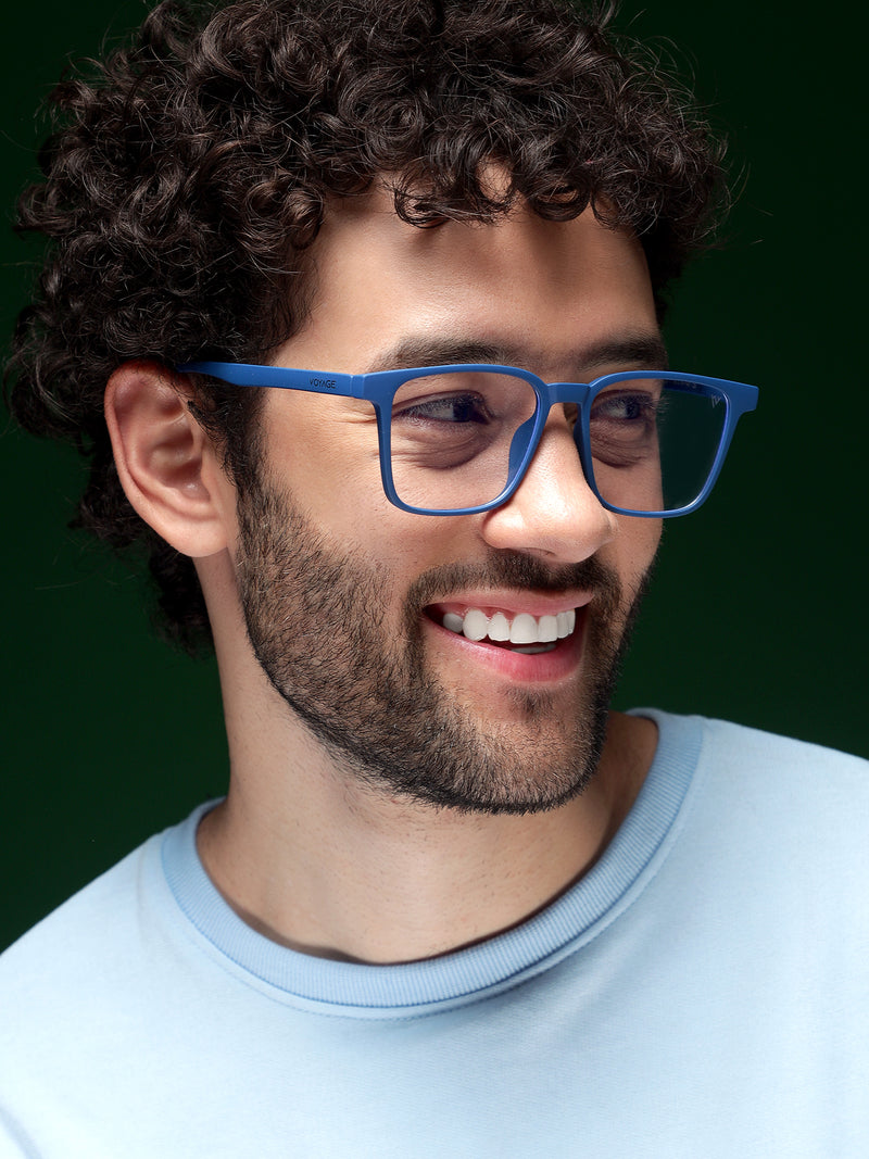 Voyage Air Royal Blue Square Eyeglasses for Men & Women (TR01MG4534-C9)