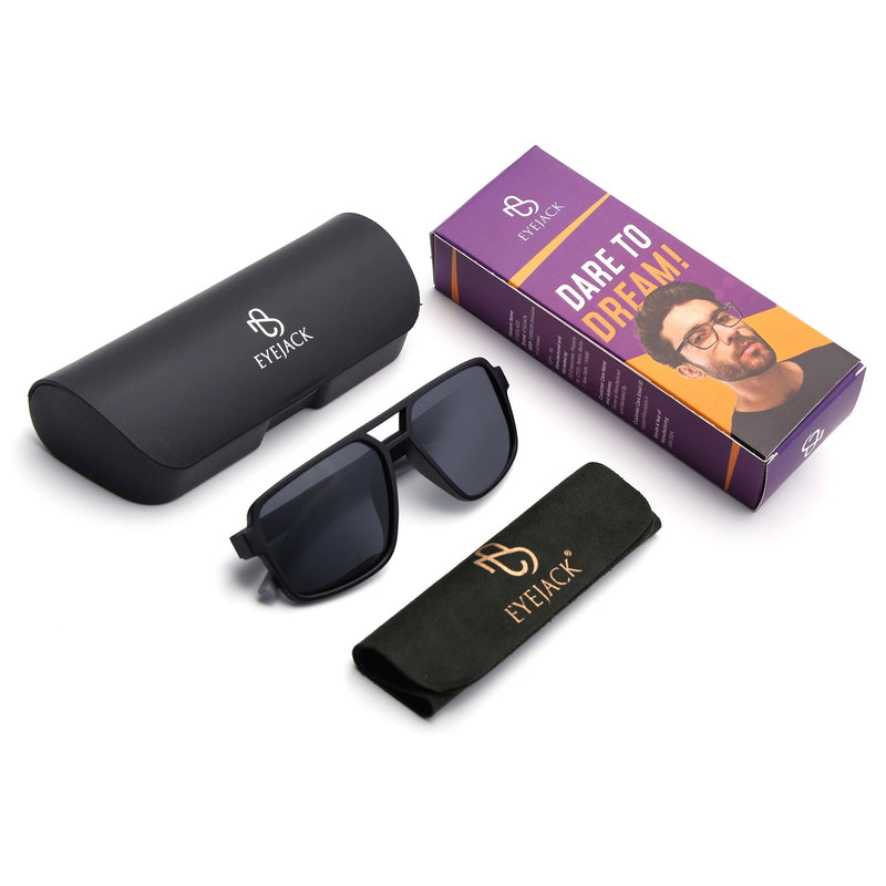 Eyejack Wayfarer Polarized Sunglasses for Men & Women (Black Lens | Matt Black Frame - 20237PCL531-C1)