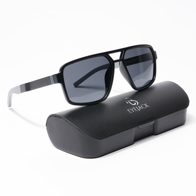 Eyejack Wayfarer Polarized Sunglasses for Men & Women (Black Lens | Matt Black Frame - 20237PCL531-C1)