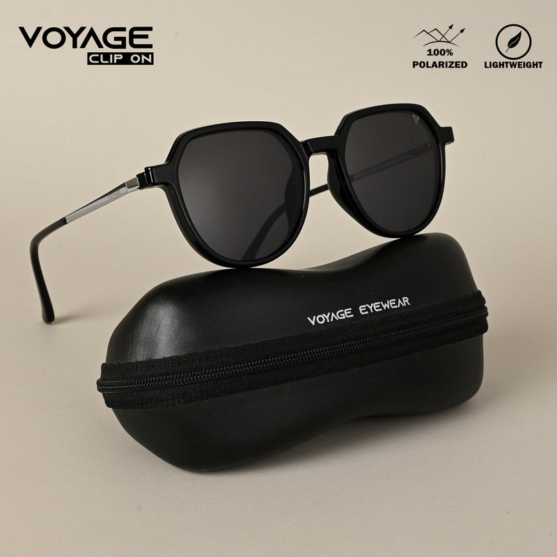 Voyage Black Wayfarer TR Clip-On Polarized Sunglasses for Men & Women (2182PMG4659-C1)